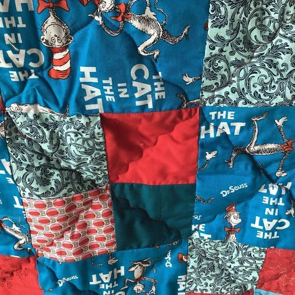 NWT. Hand Crafted  Dr. Seuss’ Cat in The Hat Lap Quilt